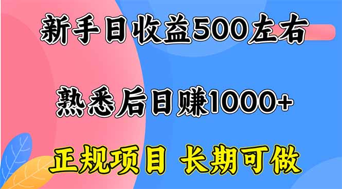 新手日收益500+ 正规项目 长期可做-汇课新知资源网
