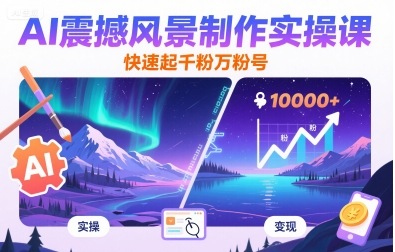 AI震撼风景制作实操课，快速起千粉万粉号-汇课新知资源网