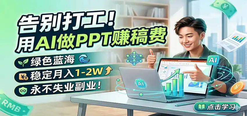 告别打工!用AI做PPT赚稿费,绿色蓝海,稳定月入1-2W,永不失业副业!-汇课新知资源网