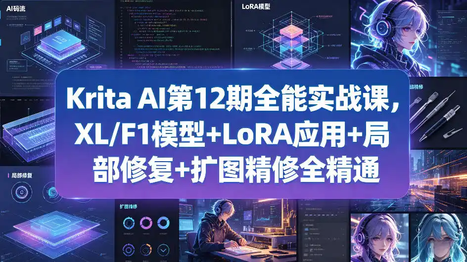 Krita AI第12期全能实战课,XL/F1模型+LoRA应用+局部修复+扩图精修全精通-汇课新知资源网