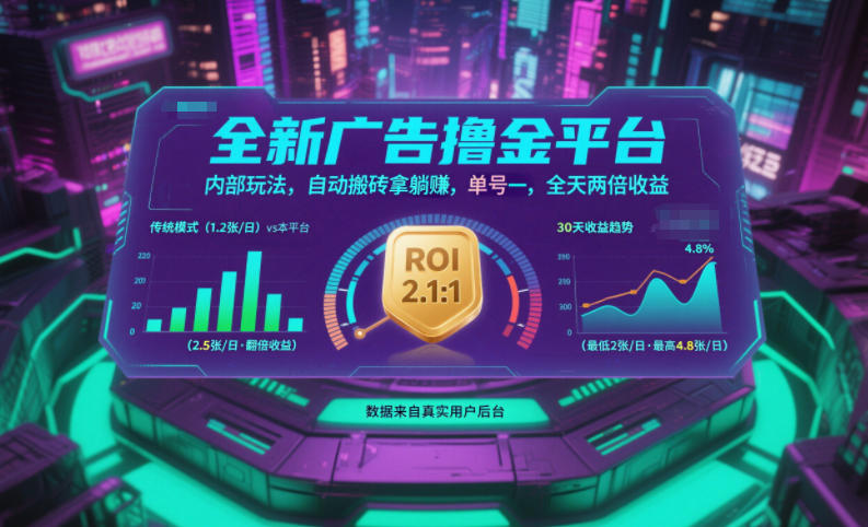 全新广告撸金平台,内部玩法,自动搬砖拿躺賺,单号一天保底2张+,全天两倍收益【揭秘】-汇课新知资源网