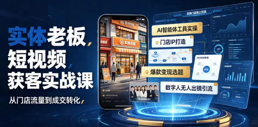 实体老板短视频获客实战课|AI智能体工具全套实操、门店IP打造、爆款变现选题、数字人无人出镜引流完整教程-汇课新知资源网