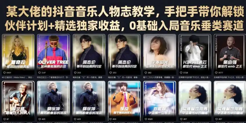 某大佬的抖音音乐人物志教学,手把手带你解锁伙伴计划+精选独家收益,0基础入局音乐垂类赛道-汇课新知资源网