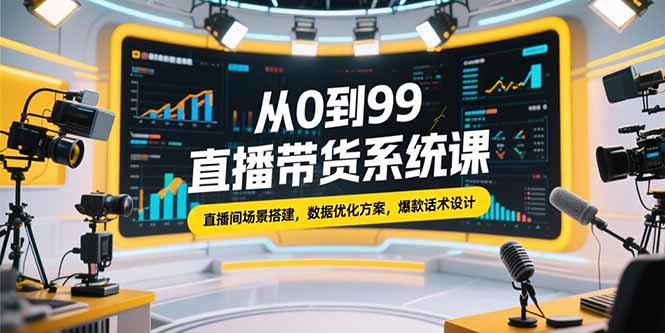 从0到99直播带货系统课，直播间场景搭建，数据优化方案，爆款话术设计-汇课新知资源网