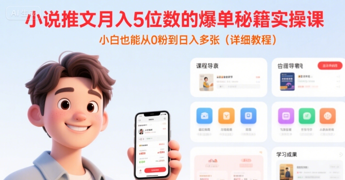 小说推文月入5位数的爆单秘籍实操课，，小白也能从0粉到日入多张(详细教程)-汇课新知资源网