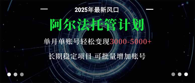 阿尔法托管计划 单账号月入3000-5000,长期稳定项目,新手小白轻松上手。-汇课新知资源网