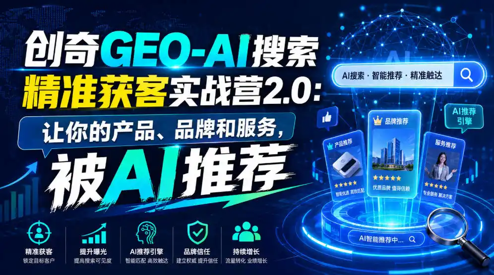 创奇GEO-AI搜索精准获客实战营2.0：让你的产品、品牌和服务，被AI推荐-汇课新知资源网