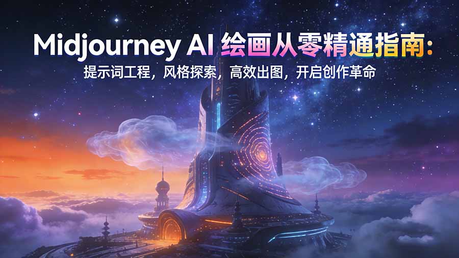 Midjourney AI绘画从零精通指南:提示词工程,风格探索,高效出图,开启创作革命-汇课新知资源网