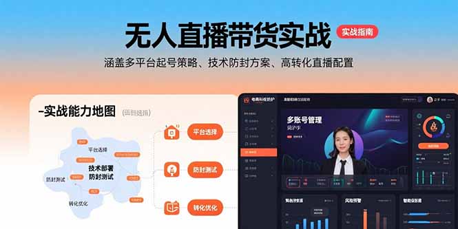 无人直播带货实战，涵盖多平台起号策略、技术防封方案、高转化直播配置-汇课新知资源网