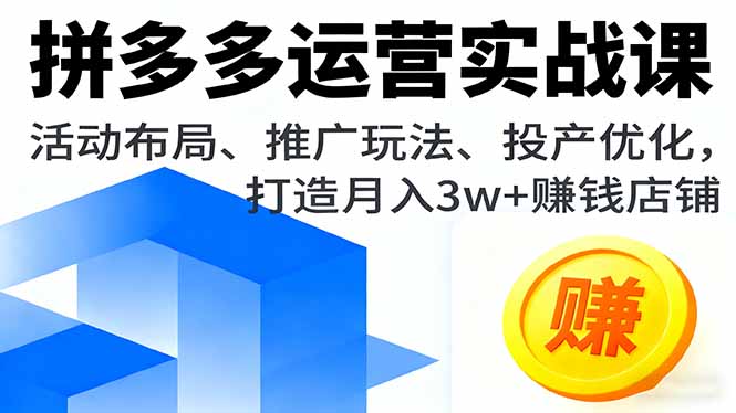 拼多多运营实战课，活动布局、推广玩法、投产优化，打造月入3w+赚钱店铺-汇课新知资源网