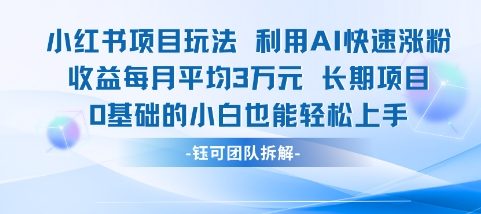适合小白操作的小红书新项目，利用AI快速涨粉，收益每月平均1W+-汇课新知资源网