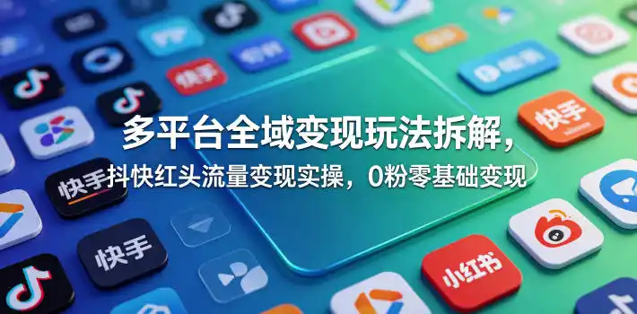 多平台全域变现玩法拆解,抖快红头流量变现实操,0粉零基础变现-汇课新知资源网