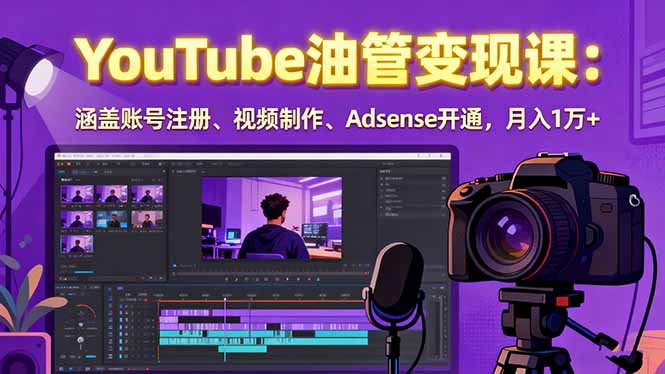 2025YouTube油管变现课:涵盖账号注册、视频制作、Adsense开通,月入1万+-汇课新知资源网