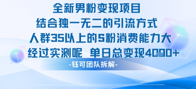 全新男粉变现项目引流人群35以上的男粉消费能力大 经过实测单日变现1k+-汇课新知资源网