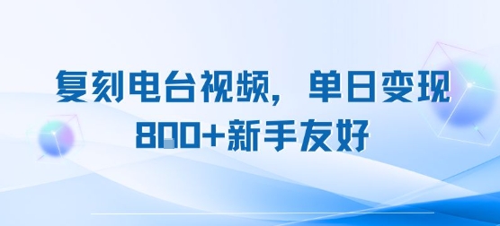 复刻电台视频，单日变现8张+新手友好，长期可做-汇课新知资源网