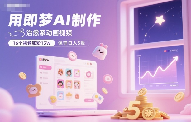 用即梦AI制作治愈系动画视频,16个视频涨粉13W,保守日入5张-汇课新知资源网