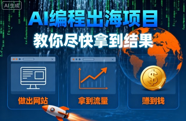 AI编程出海项目,教你尽快拿到结果-做出网站、拿到流量、賺到钱-汇课新知资源网