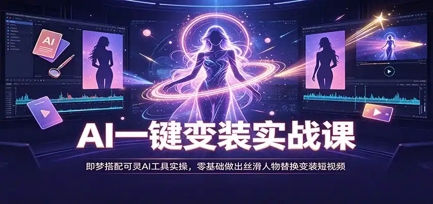 AI一键变装实战课：即梦搭配可灵AI工具实操，零基础做出丝滑人物替换变装短视频-汇课新知资源网