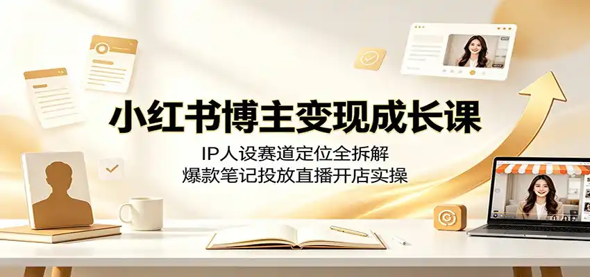 小红书博主变现成长课：IP人设赛道定位全拆解，爆款笔记投放直播开店实操-汇课新知资源网