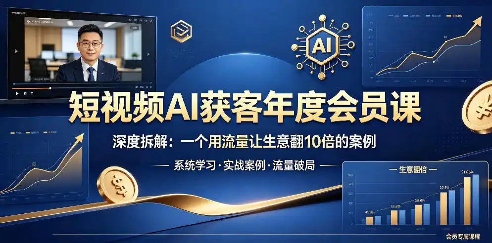 短视频AI获客年度会员课,深度拆解,一个用流量让生意翻10倍的案例-汇课新知资源网