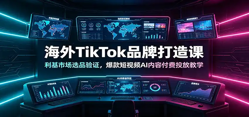 海外TikTok品牌打造课:利基市场选品验证,爆款短视频AI内容付费投放教学-汇课新知资源网
