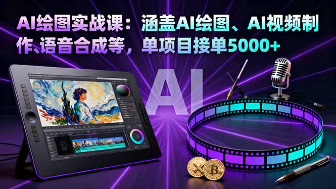 AI绘图实战课:涵盖AI绘图、AI视频制作、语音合成等,单项目接单5000+-汇课新知资源网