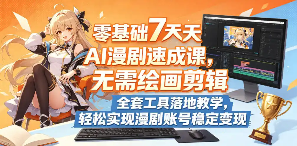零基础7天AI漫剧速成课，无需绘画剪辑，全套工具落地教学，轻松实现漫剧账号稳定变现-汇课新知资源网
