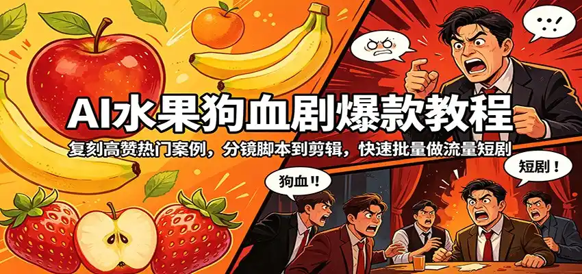 AI水果狗血剧爆款教程:复刻高赞热门案例,分镜脚本到剪辑,快速批量做流量短剧-汇课新知资源网