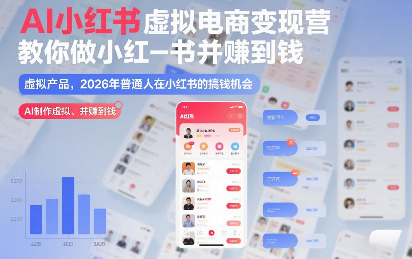AI小红书虚拟电商变现营，教你做小红书并賺到钱，虚拟产品，2026年普通人在小红书的搞钱机会(完结)-汇课新知资源网