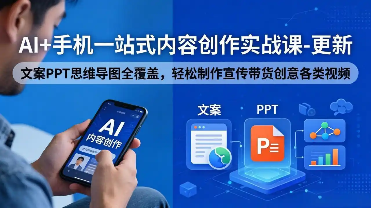 AI+手机一站式内容创作实战课-更新,文案PPT思维导图全覆盖,轻松制作宣传带货创意各类视频-汇课新知资源网
