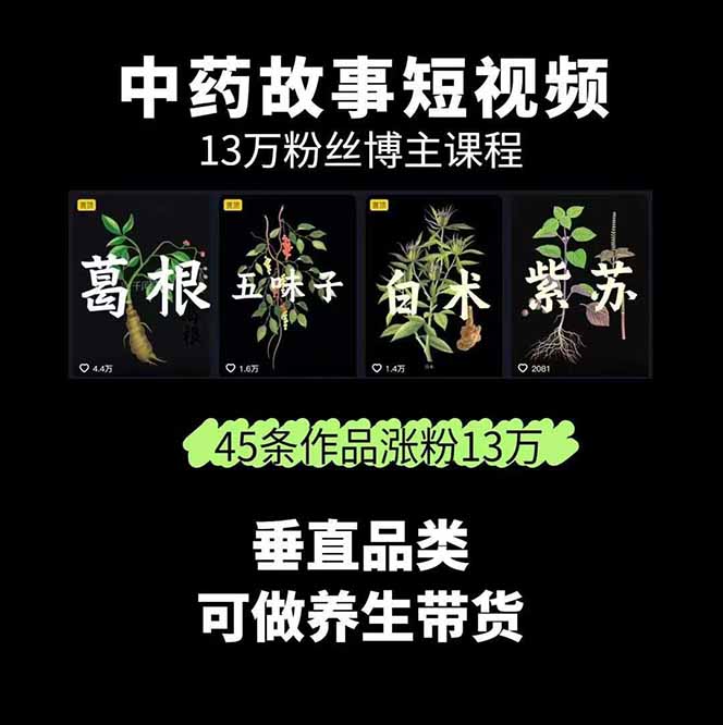 图片[1]-中草药养生赛道：AI文案+故事模板+橱带货，45条作品涨粉13w+单月变现1万+-汇课新知资源网