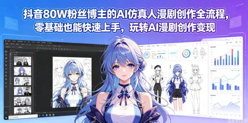 抖音80W粉丝博主的AI仿真人漫剧创作全流程,零基础也能快速上手,玩转AI漫剧创作变现-汇课新知资源网