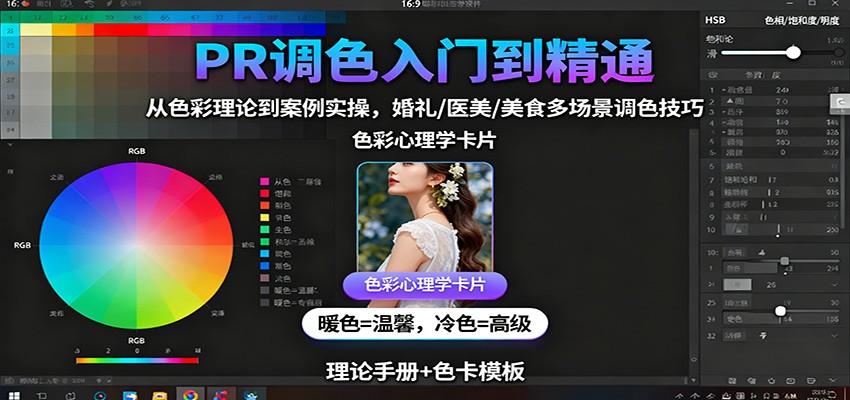 PR调色入门到精通：从色彩理论到案例实操，婚礼/医美/美食多场景调色技巧-汇课新知资源网