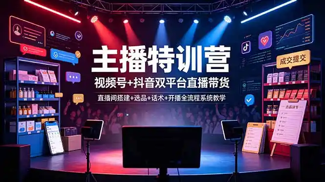 主播特训营:视频号+抖音双平台直播带货,直播间搭建+选品+话术+开播全流程系统教学-汇课新知资源网