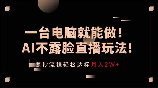 一台电脑就能做!AI不露脸直播玩法,照抄流程轻松达标月入2W+-汇课新知资源网