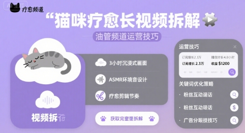 猫咪疗愈长视频拆解 &油管频道运营技巧-汇课新知资源网