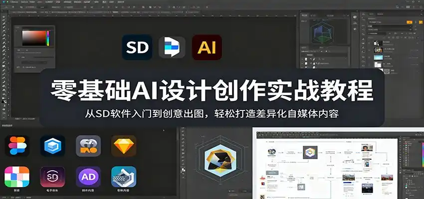 零基础AI设计创作实战教程：从SD软件入门到创意出图，轻松打造差异化自媒体内容-汇课新知资源网