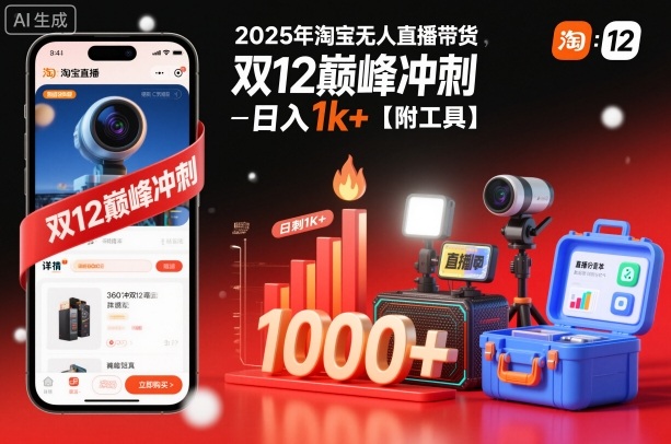 2025年淘宝无人直播带货,冲刺双12,日入1k+【附工具】【揭秘】-汇课新知资源网