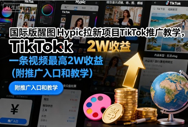 国际版醒图Hypic拉新项目TikTok推广教学，一条视频最高2W收益(附推广入口和教学)-汇课新知资源网