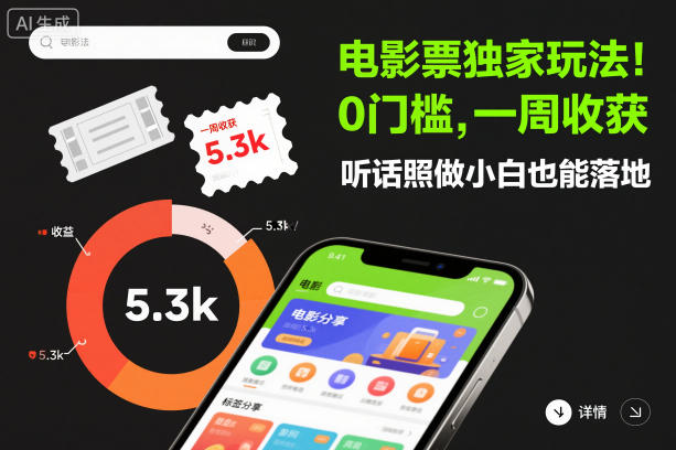 电影票独家玩法!0门槛,一周收获5.3k,听话照做小白也能落地【揭秘】-汇课新知资源网