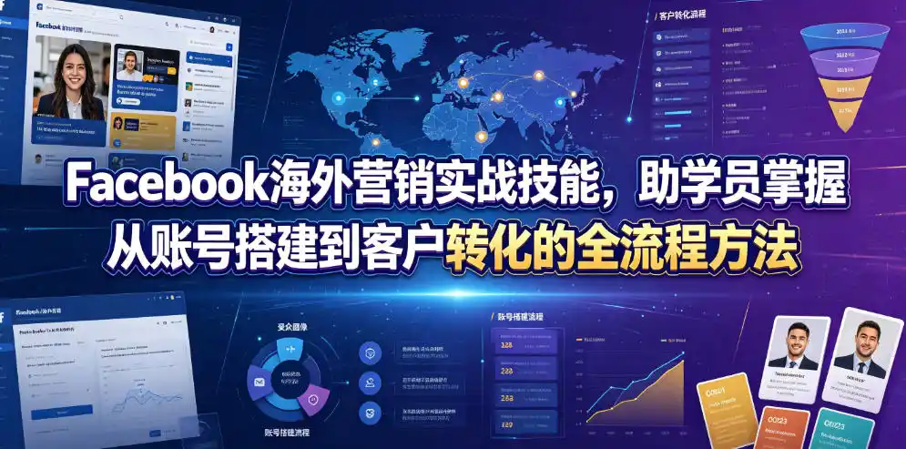 Facebook海外营销实战技能，助学员掌握从账号搭建到客户转化的全流程方法-汇课新知资源网