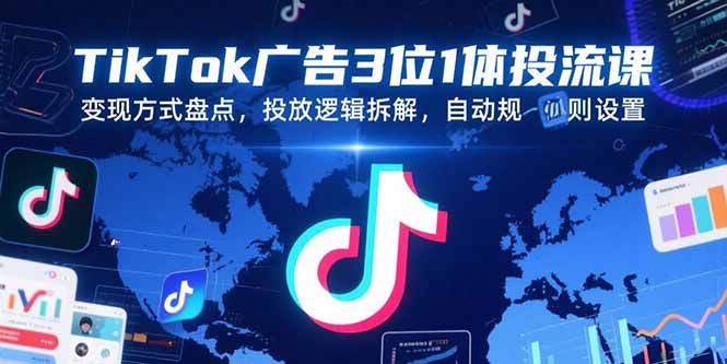 TikTok广告3位1体投流课，变现方式盘点，投放逻辑拆解，自动规则设置-汇课新知资源网