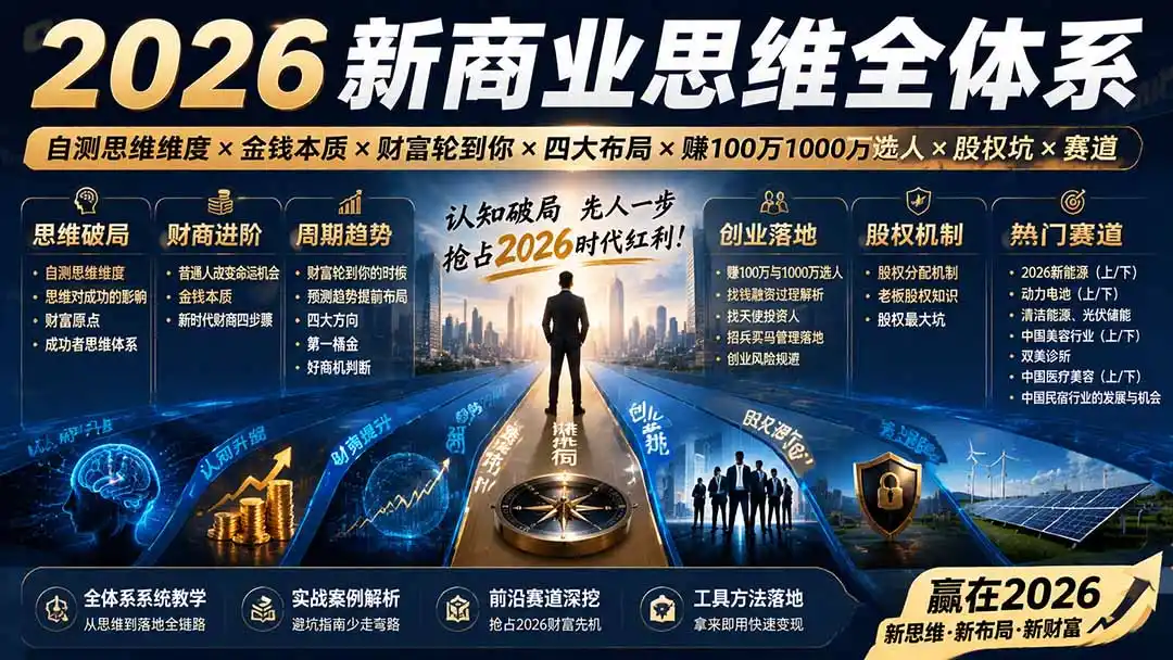 2026新商业思维全体系:自测思维维度×金钱本质×财富轮到你×四大布局×赚100万1000万选人×股权坑×赛道-汇课新知资源网