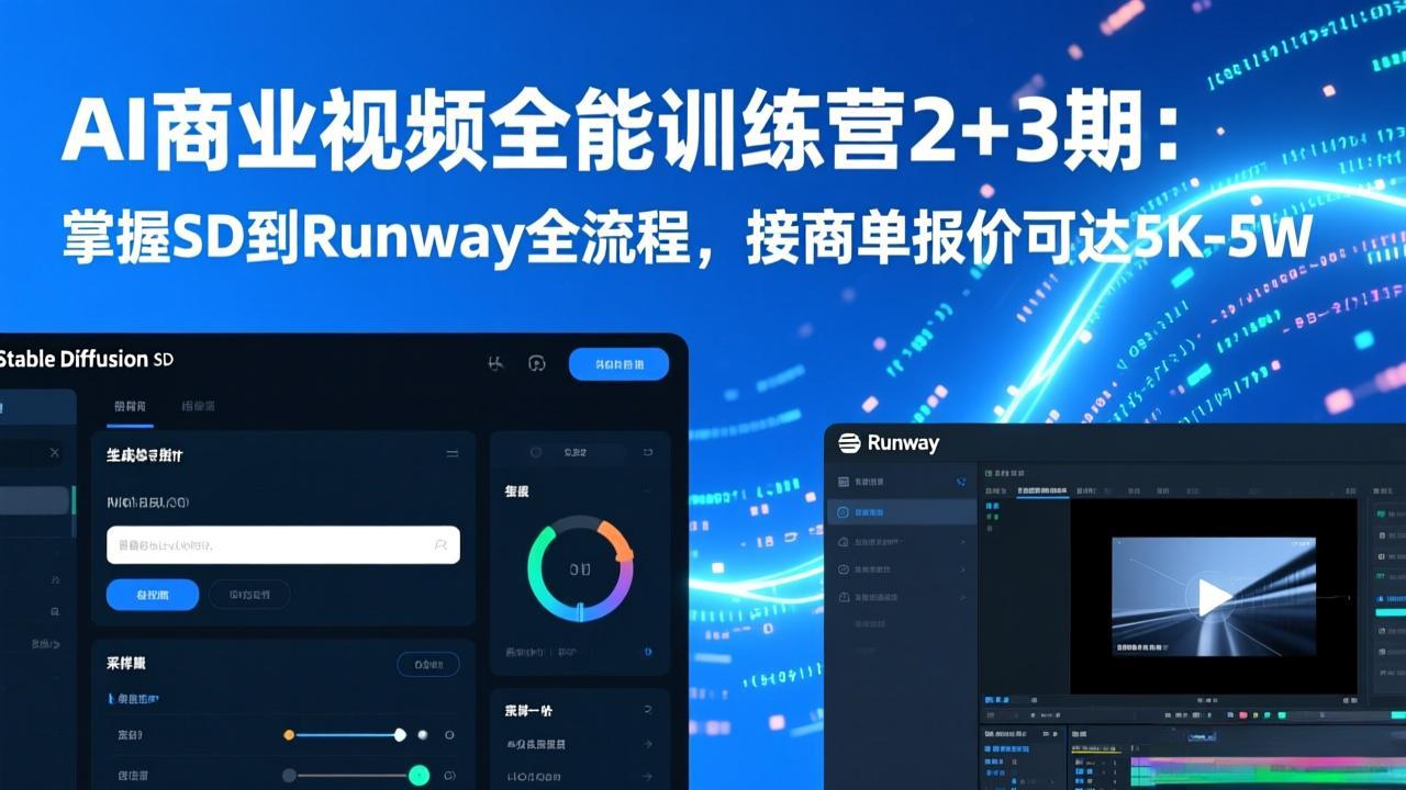 AI商业视频全能训练营2+3期:掌握SD到Runway全流程,接商单报价可达5K-5W-汇课新知资源网