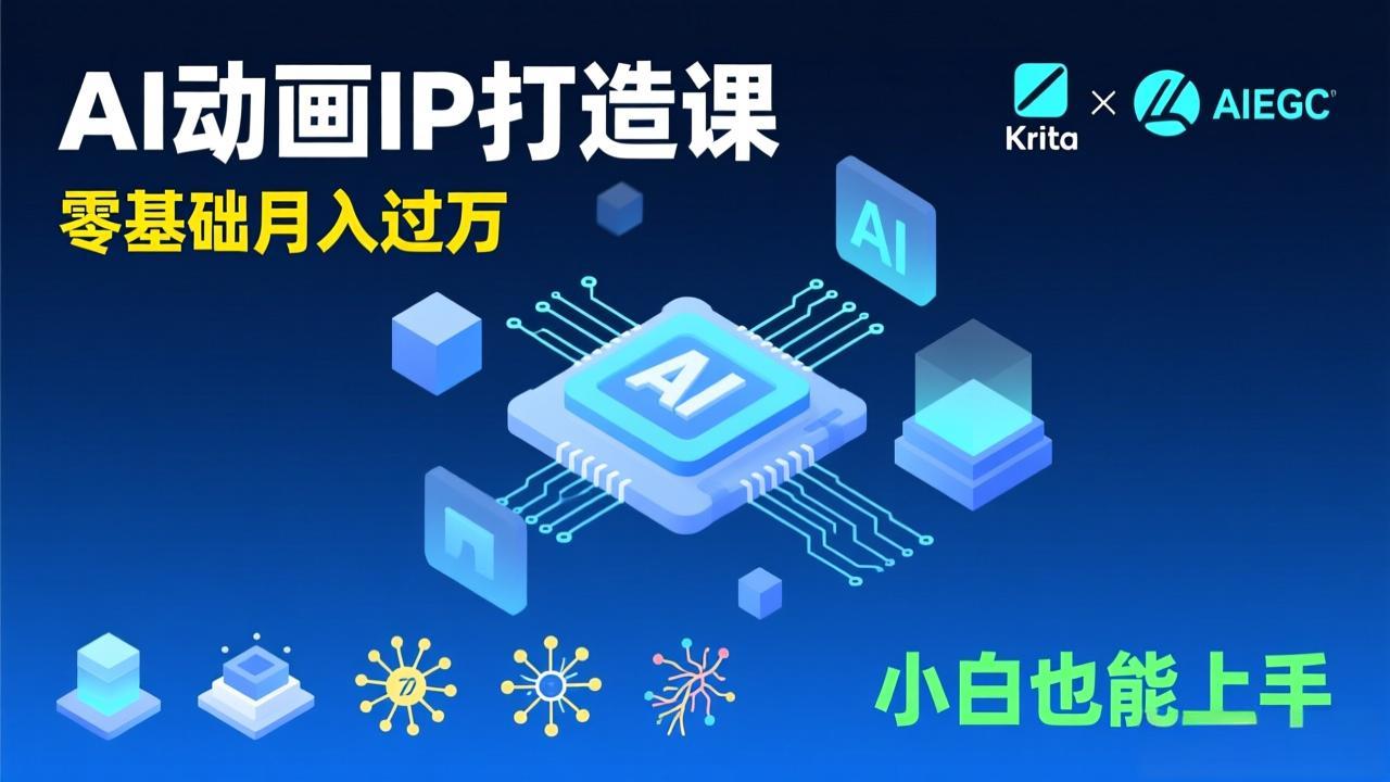 AI动画新手变现课,Krita+AIGC、模型训练、商单资源,零基础月入过万,小白也能上手-汇课新知资源网