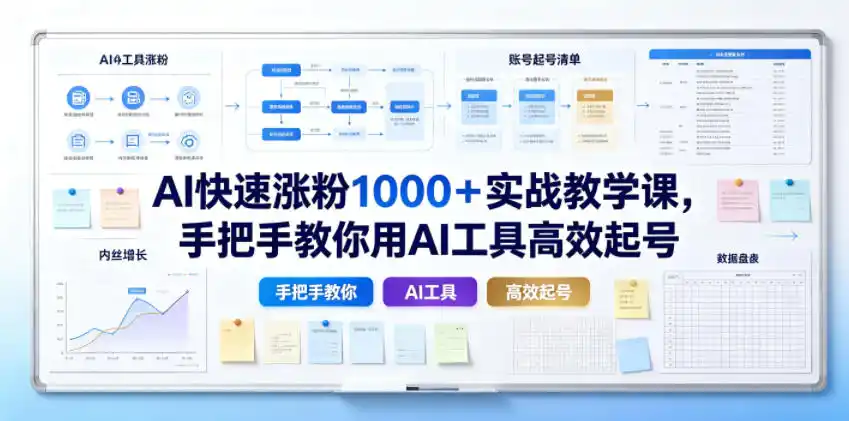 AI快速涨粉1000+实战教学课,手把手教你用AI工具高效起号-汇课新知资源网