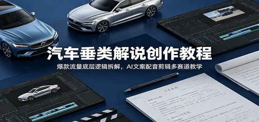 汽车垂类解说创作教程:爆款流量底层逻辑拆解,AI文案配音剪辑多赛道教学-汇课新知资源网