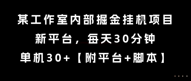 某工作室内部掘金挂G项目，新平台，每天30分钟，单机30+【揭秘】-汇课新知资源网