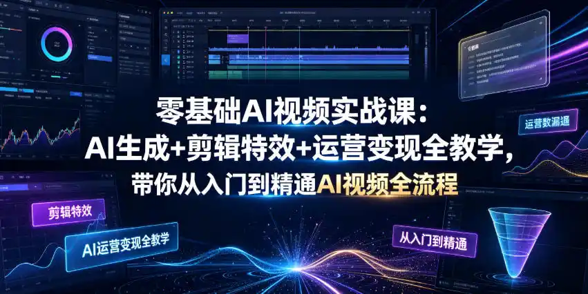 零基础AI视频实战课:AI生成+剪辑特效+运营变现全教学,带你从入门到精通AI视频全流程-汇课新知资源网