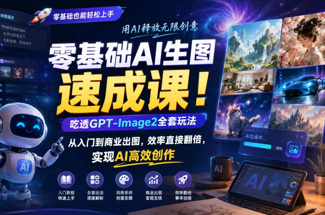 零基础AI生图速成课！吃透GPT-Image2全套玩法，从入门到商业出图，效率直接翻倍，实现AI高效创作-汇课新知资源网